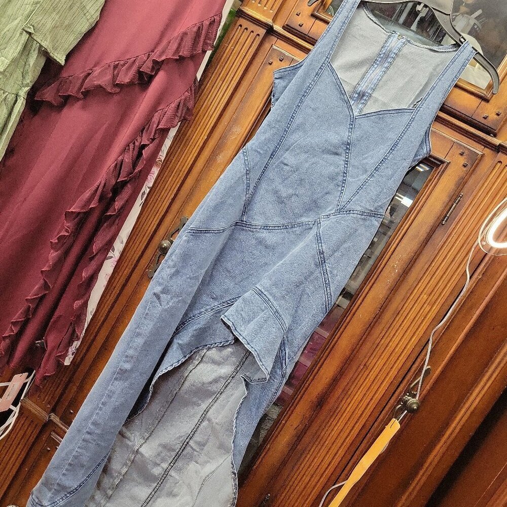 Denim Dress Ruffled Zip Back Sleeveless Small